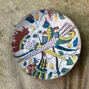 JOHN DERIAN GLASS DÉCOUPAGE DOME PAPERWEIGHT - RETIRED - Bird Heraldry Motif